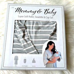 Mommy and Baby super soft robe, swaddle and cap set S/M